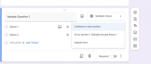 Use logic branching with Google Forms submit instruction
