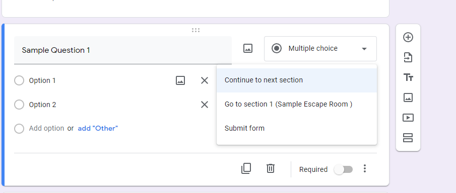 Use logic branching with Google Forms submit instruction