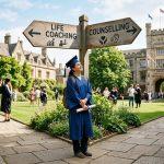 young graduate standing at a crossroads deciding which path to follow