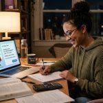 student learning maths alone at night with an AI virtual tutor