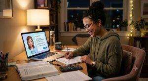 student-learning-maths-alone-at-night-with-an-AI-virtual-tutor