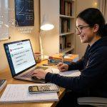 teenager sitting at a home study desk using an AI maths assistant