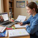 GCSE student attending an online tutoring session with an experienced teacher