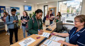 student-registering-at-a-uk-gp-reception