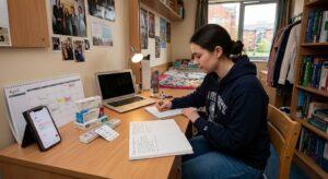 university-student-organising-medication-and-healthcare-information
