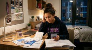 university-student-sitting-at-a-desk-reviewing-healthcare-expenses