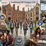 UK university students experiencing traditional campus life