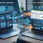 showing the transition from generic online learning to practical workplace training